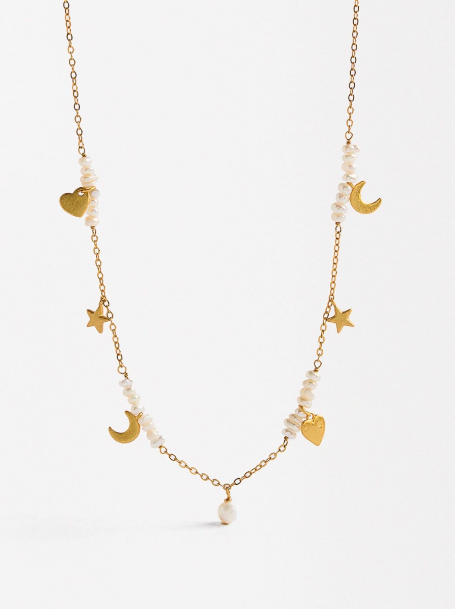 Collar Corto Con Perlas - Plata De Ley 925 - dorado 