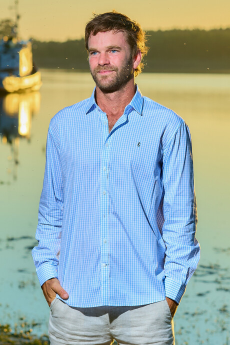 Camisa de Hombre Premium Cuello s/Botones Cuadros Celestes 2