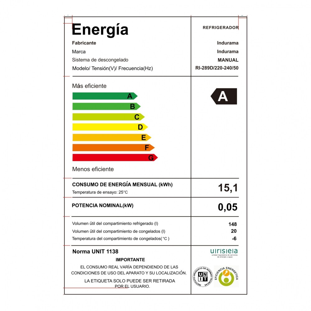 REFRIGERADOR INDURAMA 172-L GRIS 289D INOX