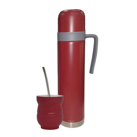 Set Termo 750ml con manija +mate 140ml +bombilla regalo Bordó