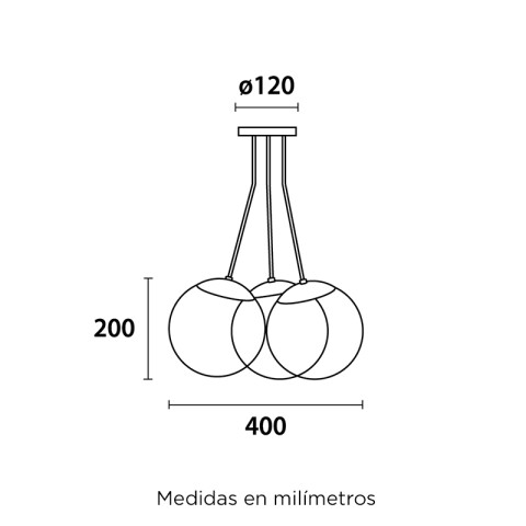 Colgante 3 globos negro vidrio ámbar 3xE27 Ø200mm BM2012