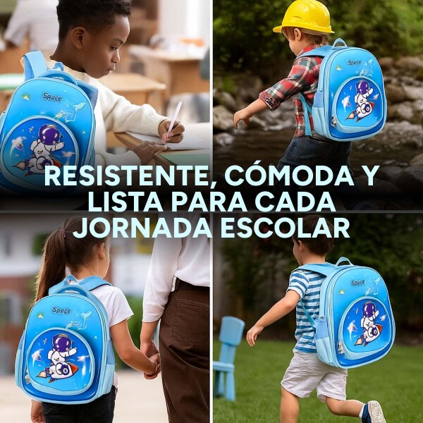 Mochila Escolar Reforzada 33x24cm 2 Bolsillos Astronauta Color Celeste