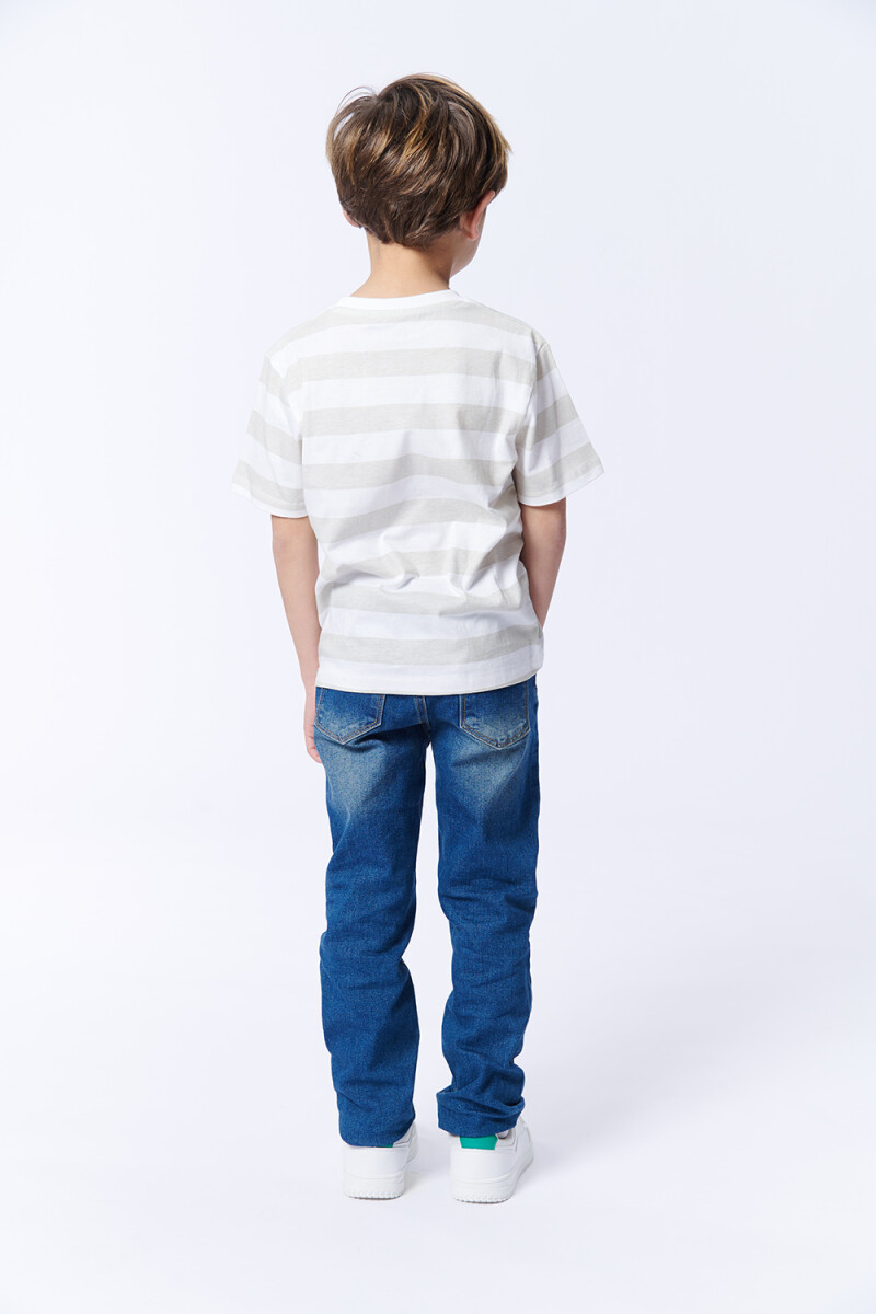 Remera Manga Corta Estampa Rayas Blanco Y Beige
