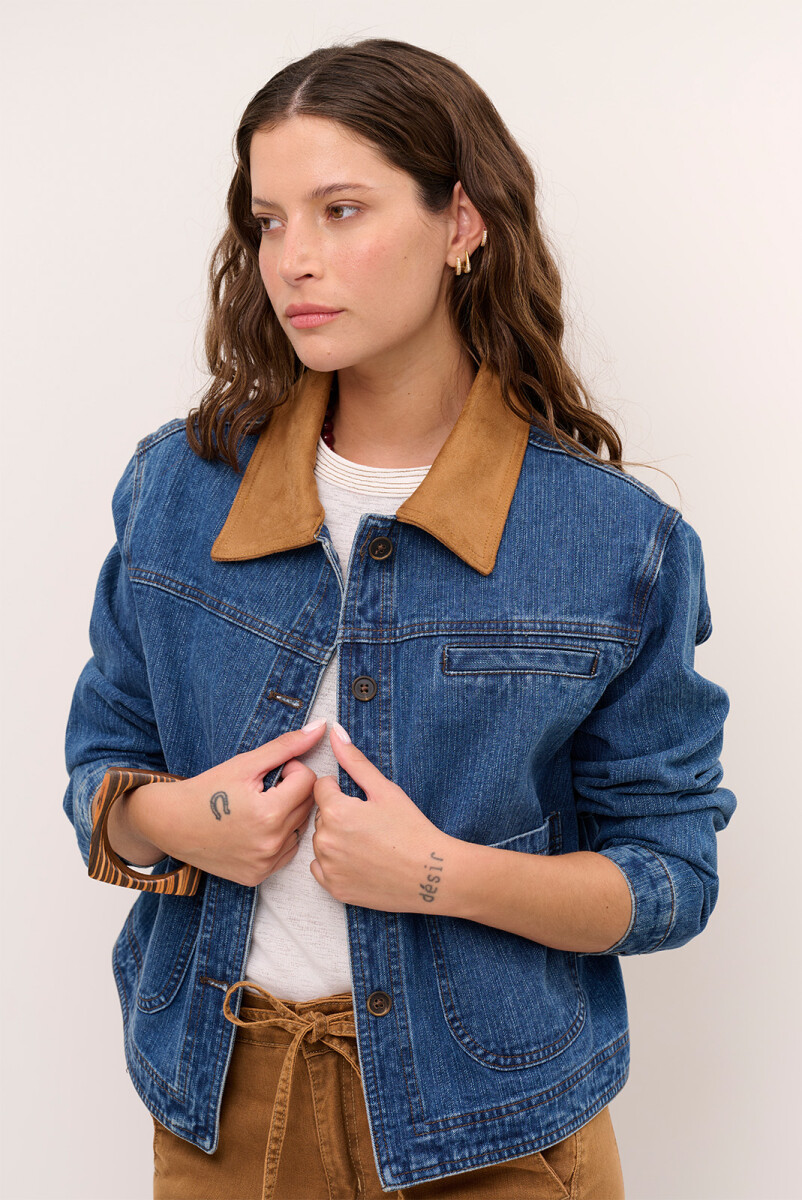 CHAQUETA JEAN CUELLO - CAMEL 