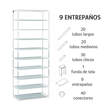 Zapatera Organizador 9 Niveles Acero Inox Cierre y Velcro Negro