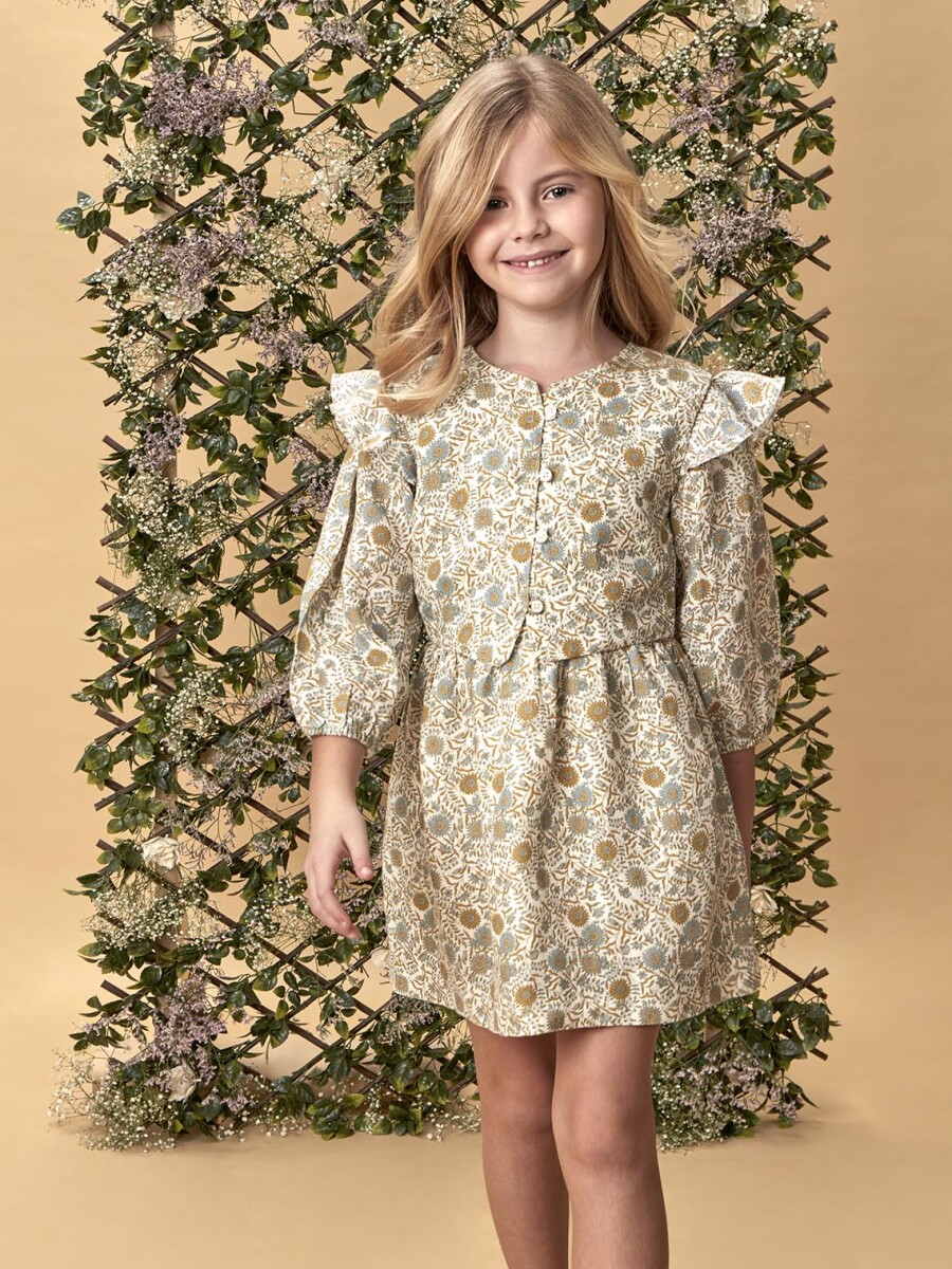 Vestido Lino Estampado Blanco