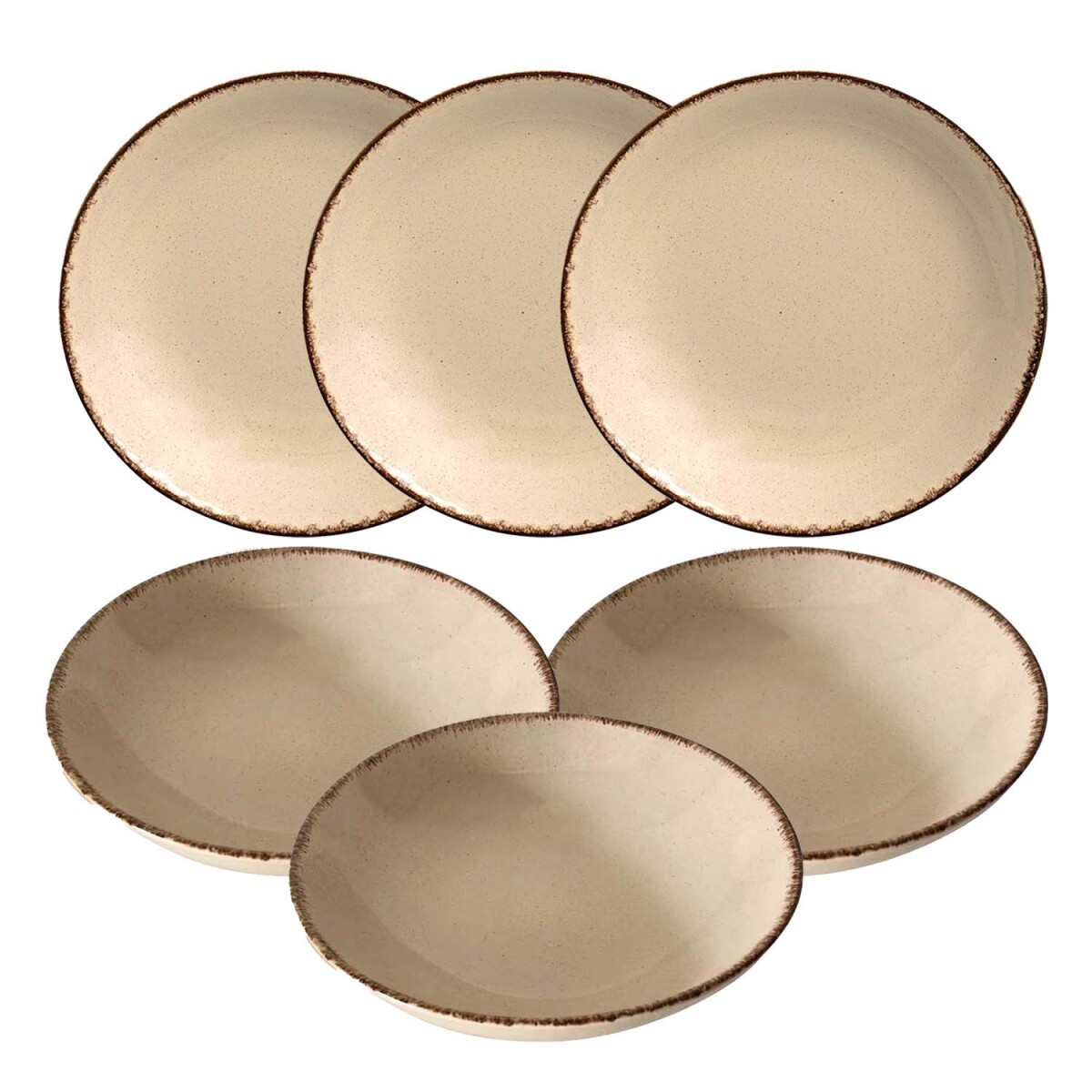 Set X6 Platos Hondo Ø20cm Vajilla en Cerámica para Alimentos - Beige 