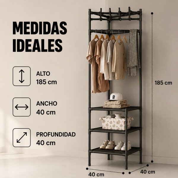 Mueble Perchero Esquinero Zapatera Hierro Colgador Ropa Rack Negro 1