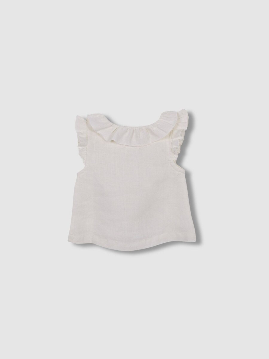 Blusa Lino Cruda Con Volantes Blanco