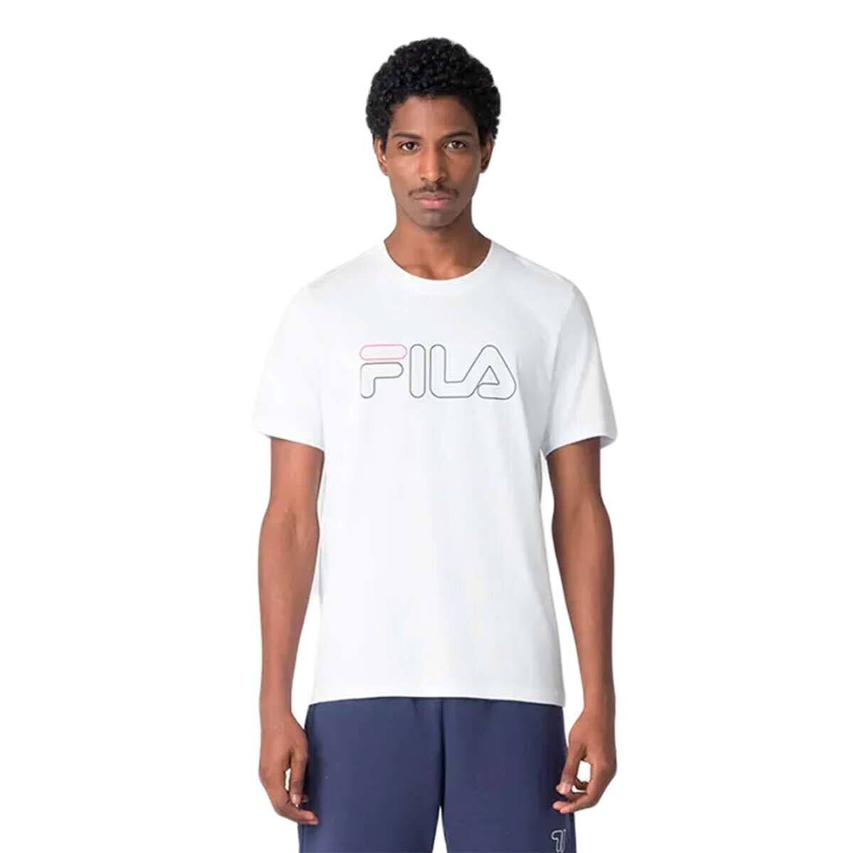 Fila Remera Regular Letter Outline Hombre - Blanco-Marino 
