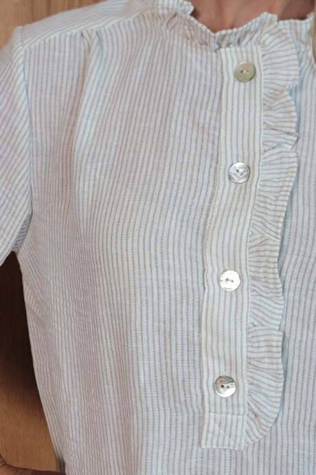Blusa Sur Lino raya fina beige