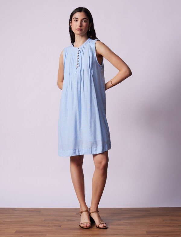 Vestido Lino Botones CELESTE
