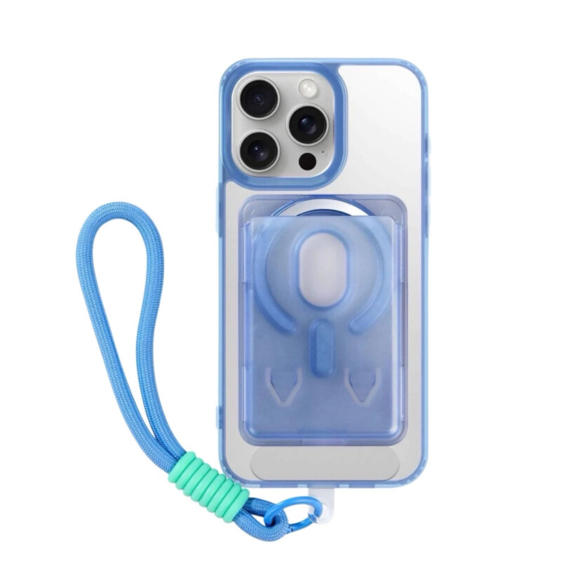 Estuche TPU Para iPhone 17 Azul con Correa y Tarjetero Estuche TPU Para iPhone 17 Azul con Correa y Tarjetero