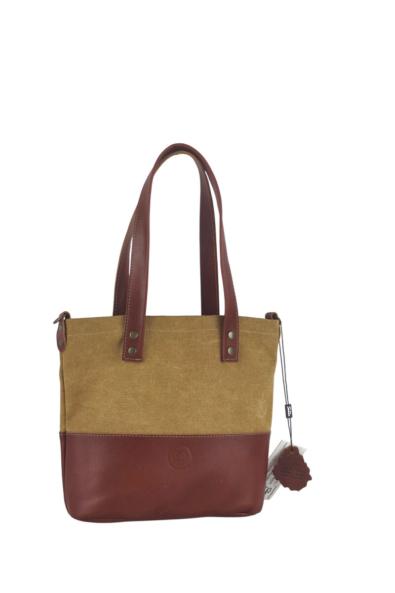 Bolso matero en lona y cuero camel