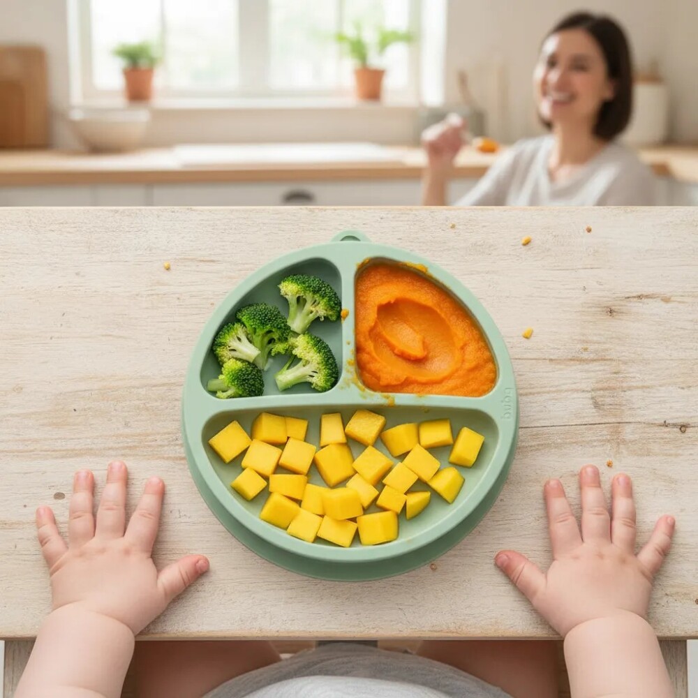 Plato con divisiones y ventosa BUBA verde