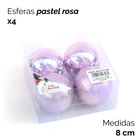 Esferas Color Pastel Rosa X4 Unidades 8cm Unica