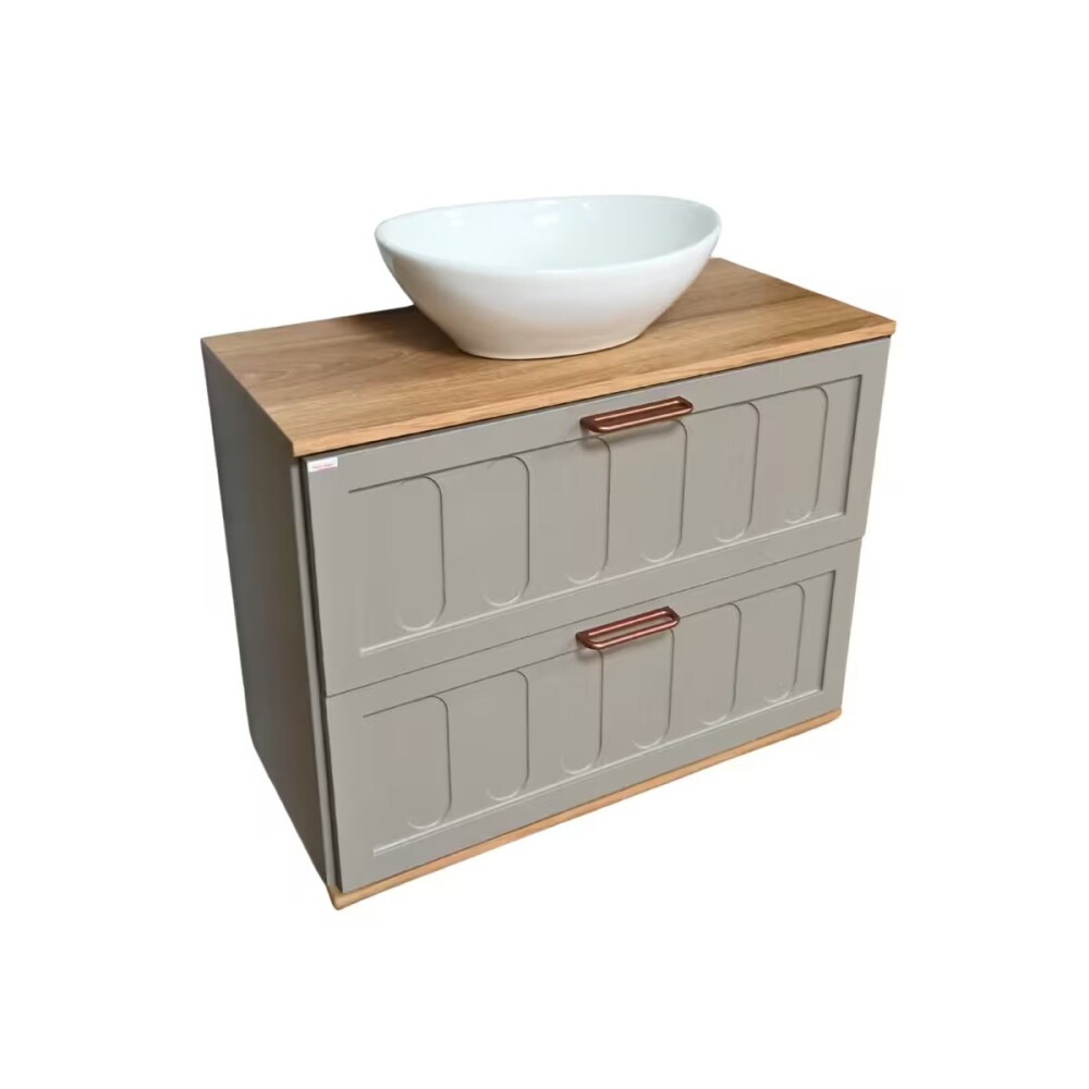 Mueble de baño suspendido Milena 78 cm Avellana/Catedral con bacha y espejo Mueble De Baño Suspendido Milena 78 Cm Avellana/catedral Con Bacha Y Espejo