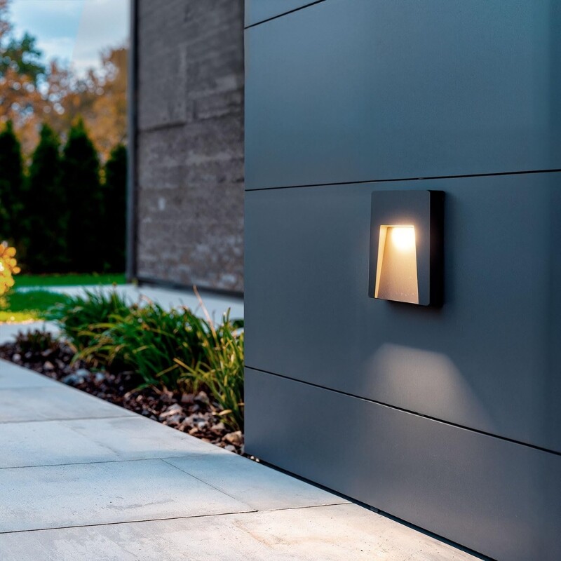 ARTEFACTO EXTERIOR DE PARED RECTANGULAR MOREIRA 3W Luminaria De Exterior De Pared Rectangular Moreira 3W Gris