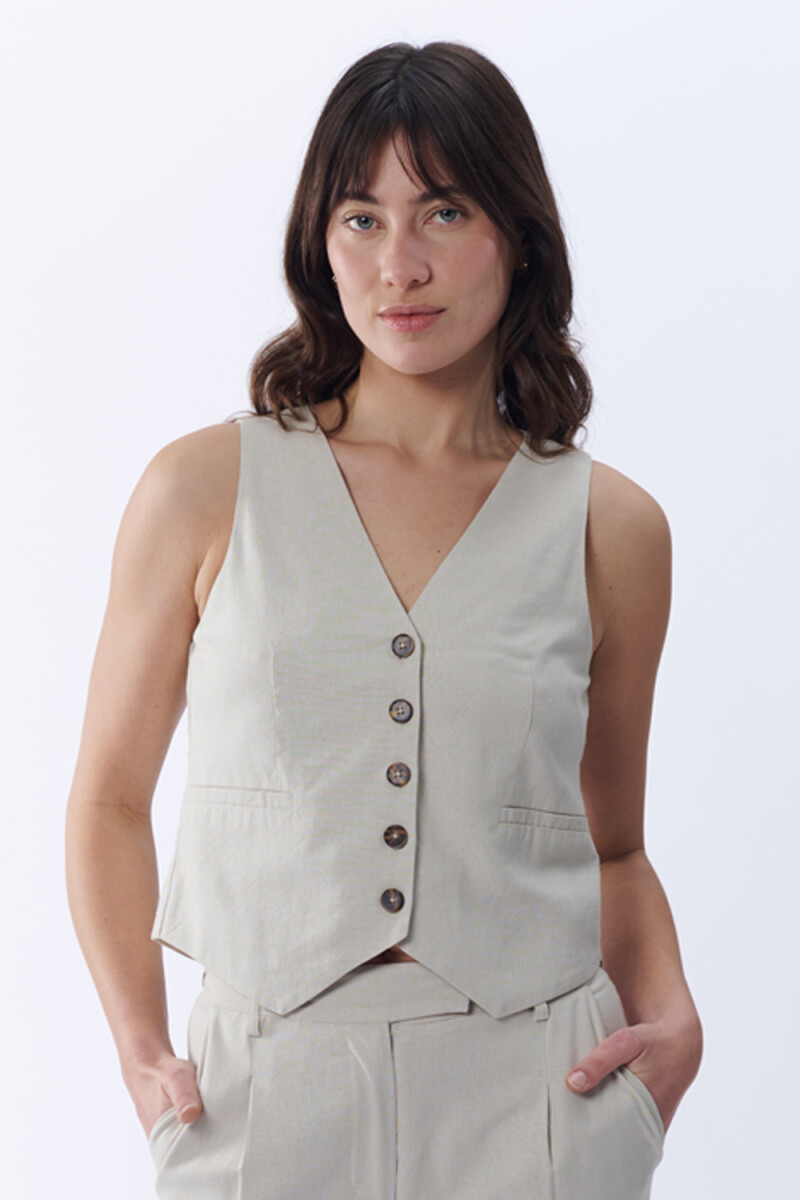 Chaleco Corto Con Lino Beige