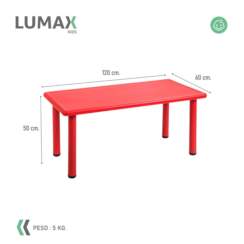 Mesa de plástico niños rectangular 120x60cm Rojo