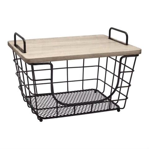 Canasto Metálico Organizador Con Tapa Madera Simil Bambú Y Manijas Frutas Verduras Ropa Juguetes Baño Cocina Comedor Habitación Canasto Metálico Organizador Con Tapa Madera Simil Bambú Y Manijas Frutas Verduras Ropa Juguetes Baño Cocina Comedor Habitación