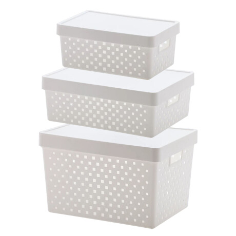 Set X3 Cajas Canastos Organizadores Quadratta con Tapa en PP Blanco