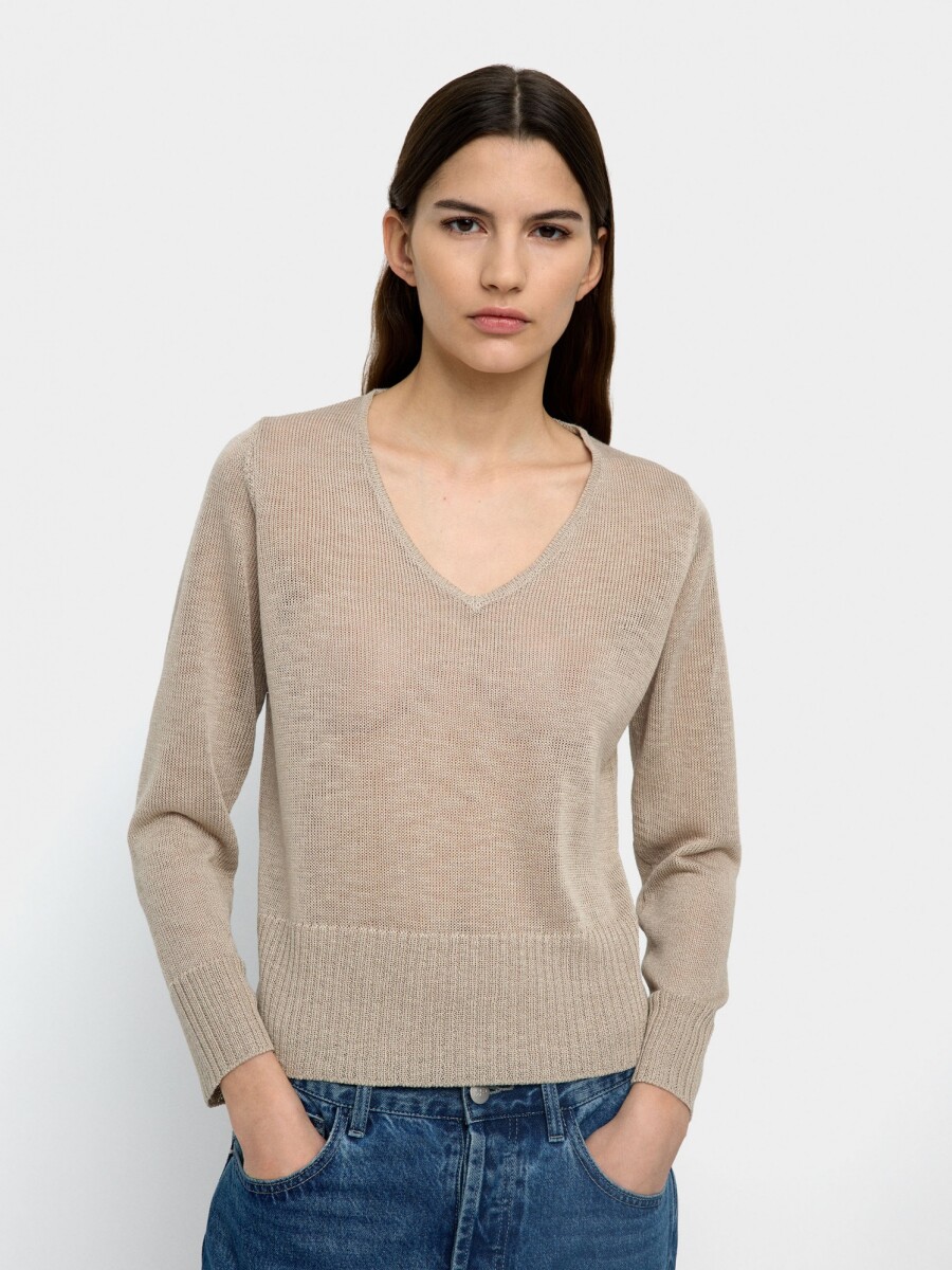 Jersey De Punto Semitransparente beige