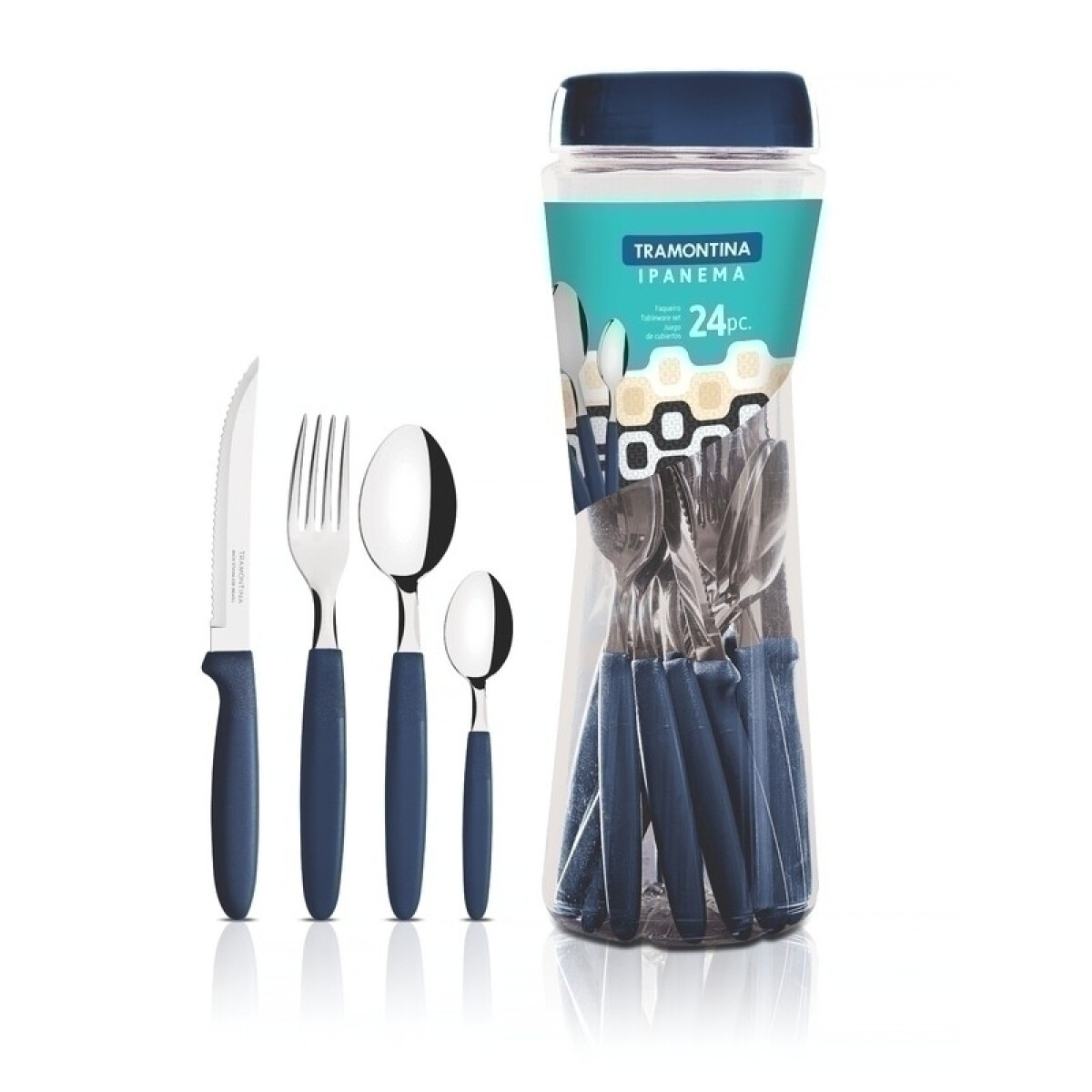 Juego cubiertos en pote, 24 piezas azul "IPANEMA" -TRAMONTINA - TN8486 