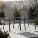 Set x2 Silla De Jardín De Metal Y Textilina Apilable con Apoyabrazos GRIS