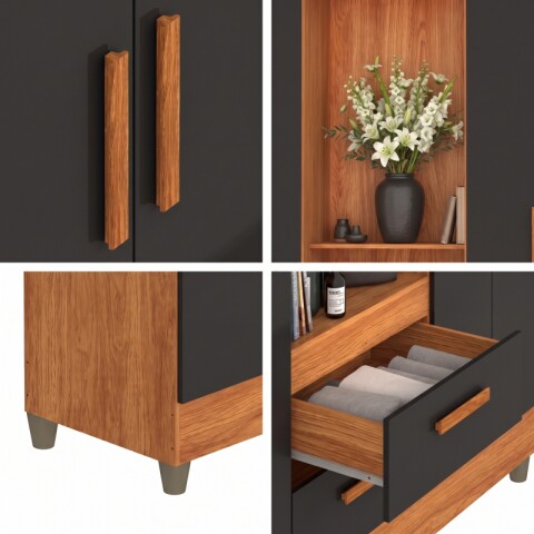 Ropero 4 Puertas Sin Espejo Cinamomo Negro 150 x 181 x 40 cm Ropero 4 Puertas Sin Espejo Cinamomo Negro 150 x 181 x 40 cm