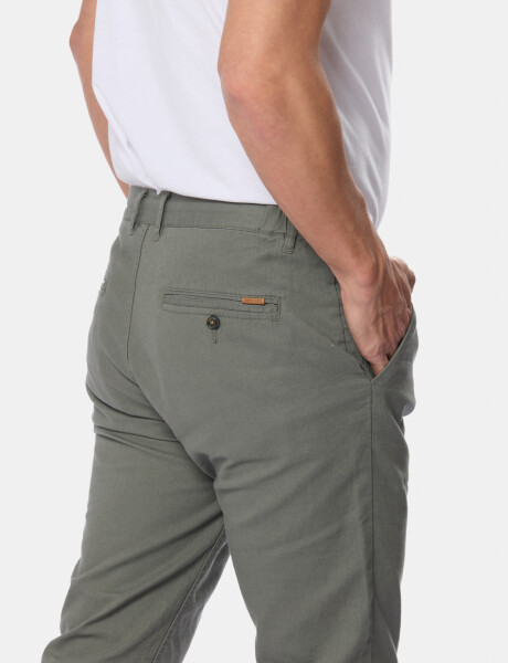 PANTALÓN DE LINO CON CINTURA ELASTIZADA Verde Oscuro