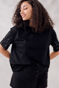 Remerón Algodón Brillo Mangas Negro