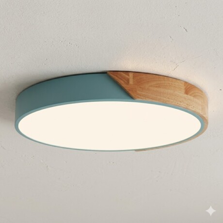 Plafón Led circular en madera y aluminio 30cm Celeste agua
