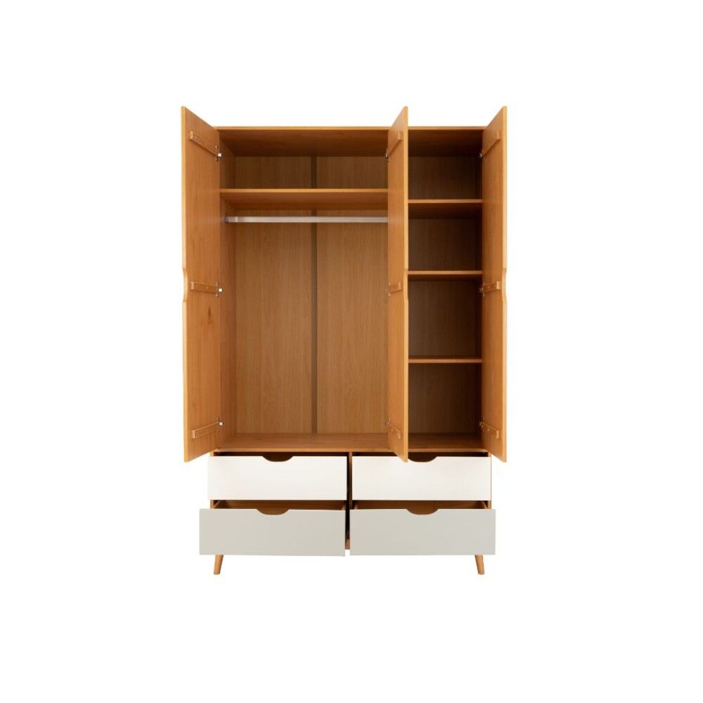 Ropero - 3 Puertas - 4 Cajones - Línea Nórdica Roble/Gris claro/Blanco