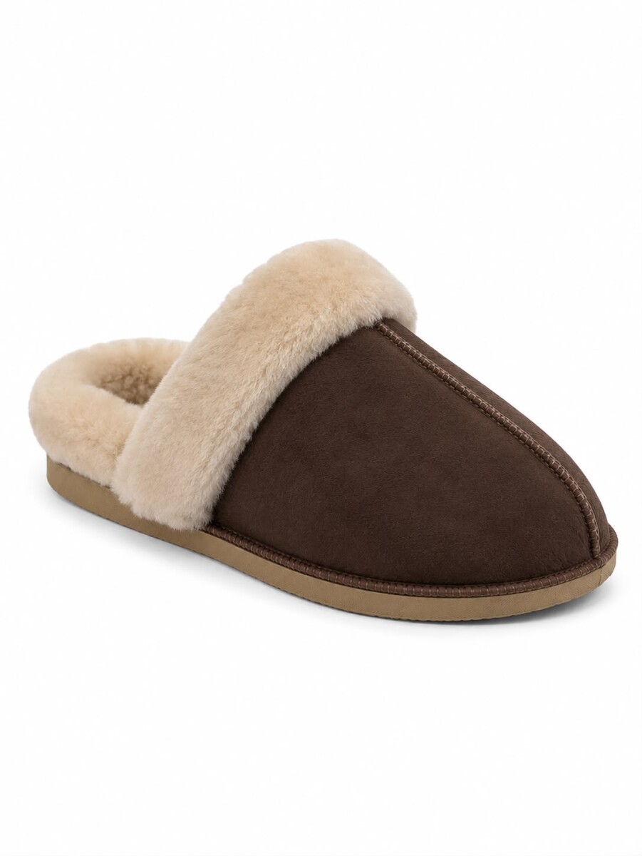 Pantuflas de Cuero con Corderito - Chocolate 