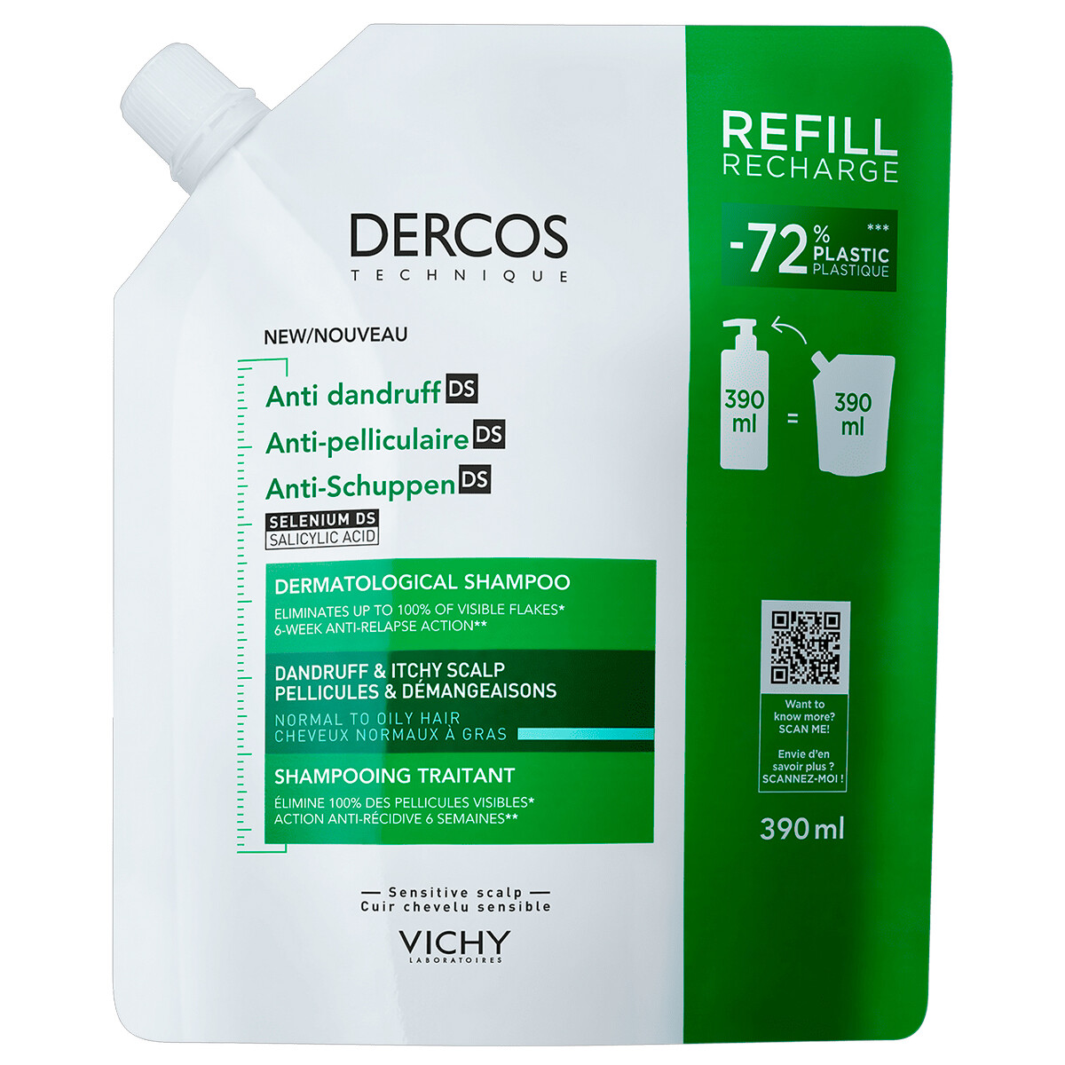 Repuesto Shampoo Dercos Anticaspa Cabello Graso 390 ml – Vichy 