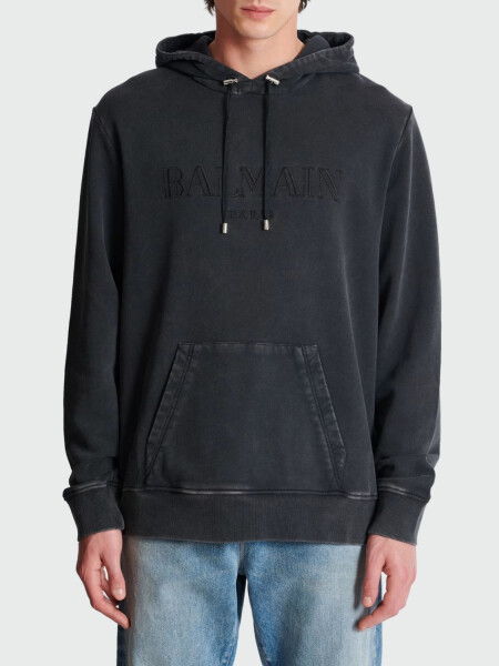 Balmain - Canguro con capucha bordada efecto vintage Gris