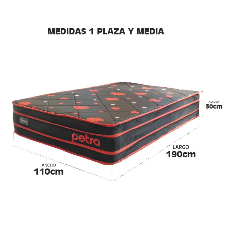 Sommier Colchón Petra Domus 1 Y 1/2 Plazas Espuma De Alta Densidad Reversible Color Negro/rojo(Pausa Sommier Colchón Petra Domus 1 Y 1/2 Plazas Espuma De Alta Densidad Reversible Color Negro/rojo(pausa