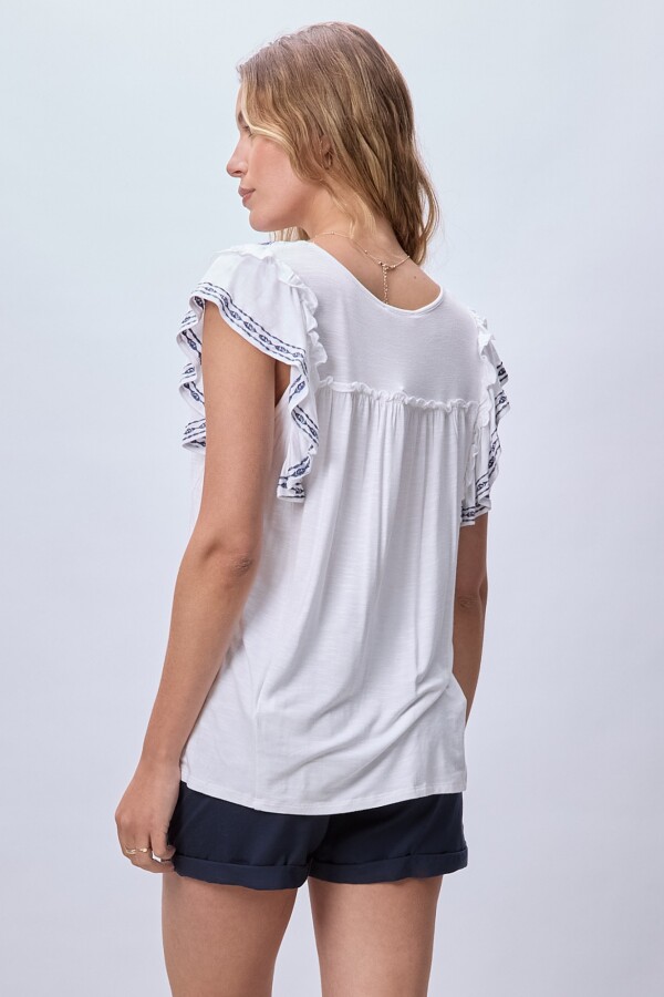 Blusa Bordada BLANCO/AZUL