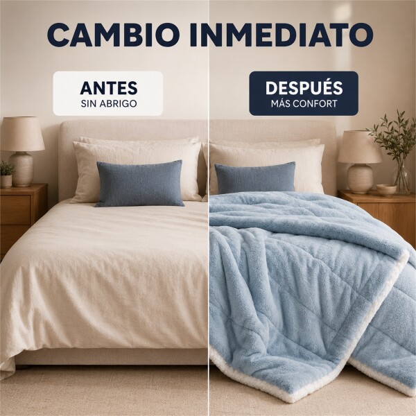 Frazada Manta Polar Con Corderito Acolchado 1 Plazas 200x150 Celeste