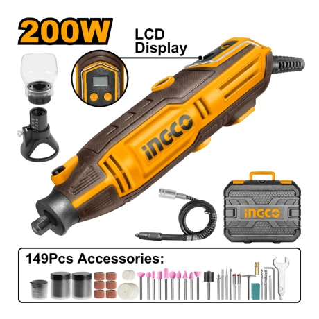 Mini Torno 200W C Pantalla Lcd y 149 Accesorios Ingco MG2008 001