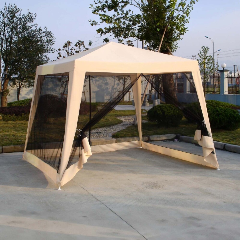 GAZEBO ACERO-Y-POLIESTER MARRON QUBO