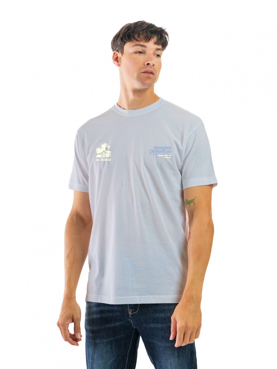 Remera Algodón Estampada Cuello Redondo - Celeste y Crema 