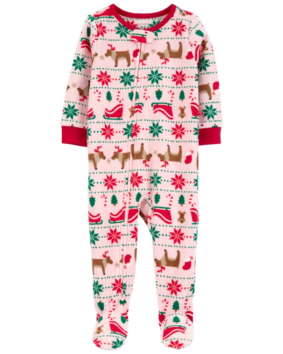Pijama una pieza de micropolar con pie, diseño renos 
