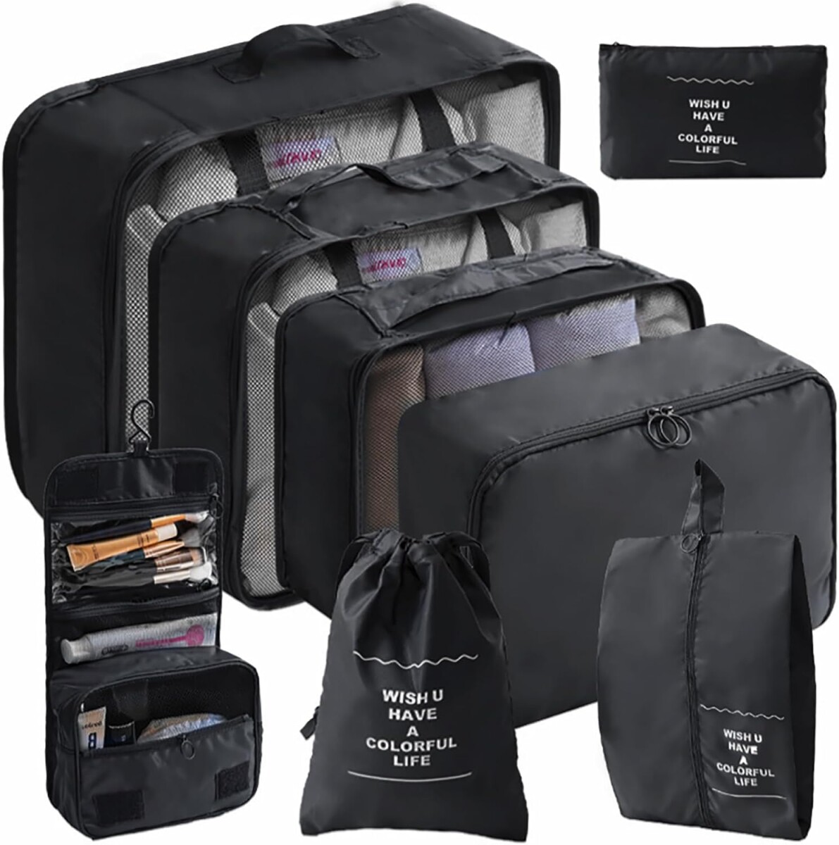 Kit Organizador de Viaje 8 Piezas - Negro 