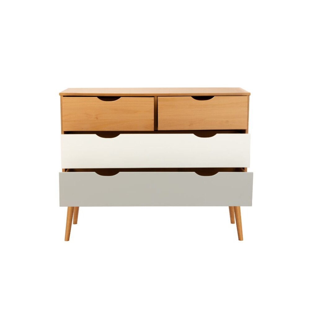 Cómoda 4 Cajones - Linea Nordica Roble/Gris claro/Blanco