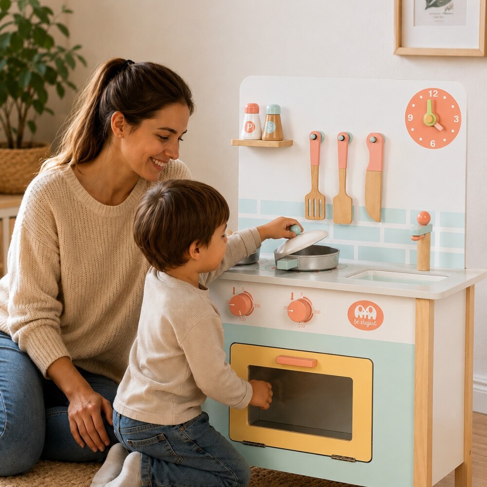 Cocina madera SOBEBEAR verde agua