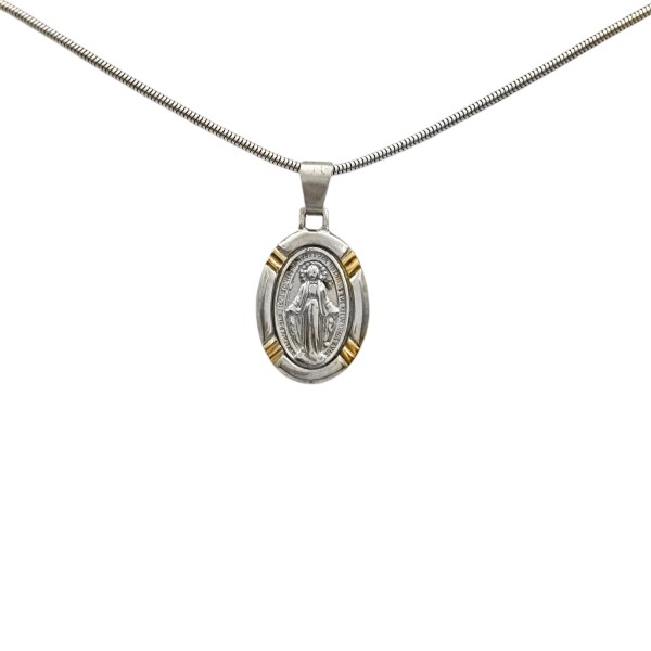 Dije Medalla Oval Virgen Milagrosa -Plata y oro- Sin piedra- CP5059 sinpiedra