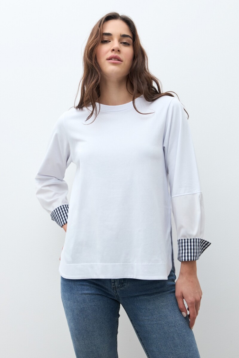 Remera con puños Vichy blanco