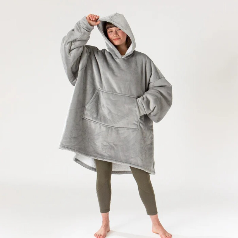 Buzo Manta Con Capucha Polar y Corderito unisex Gris Claro
